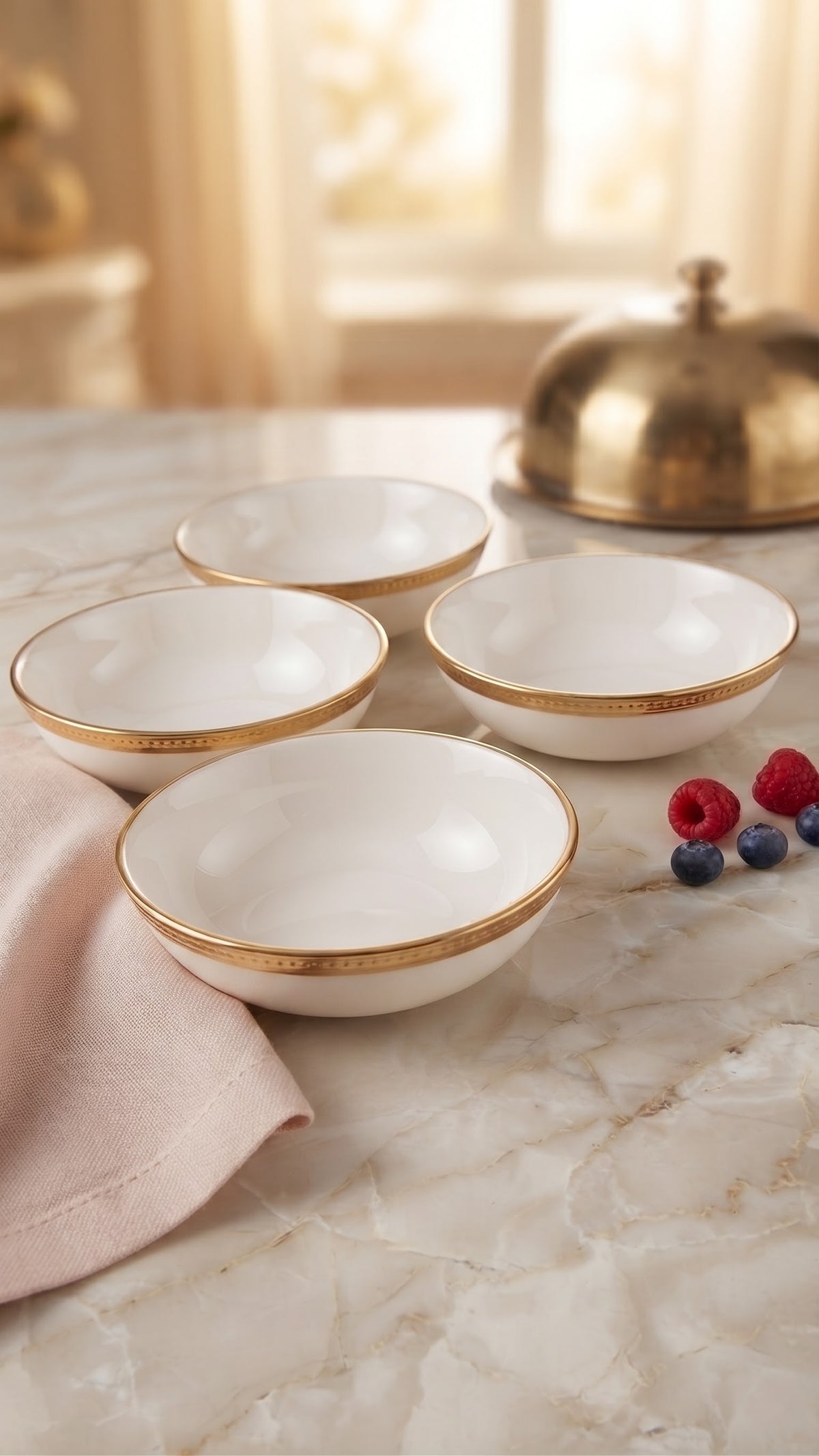 Alessandra Tidbit Bowls Set (14 cm) – Elegant Gold-Rimmed Tableware