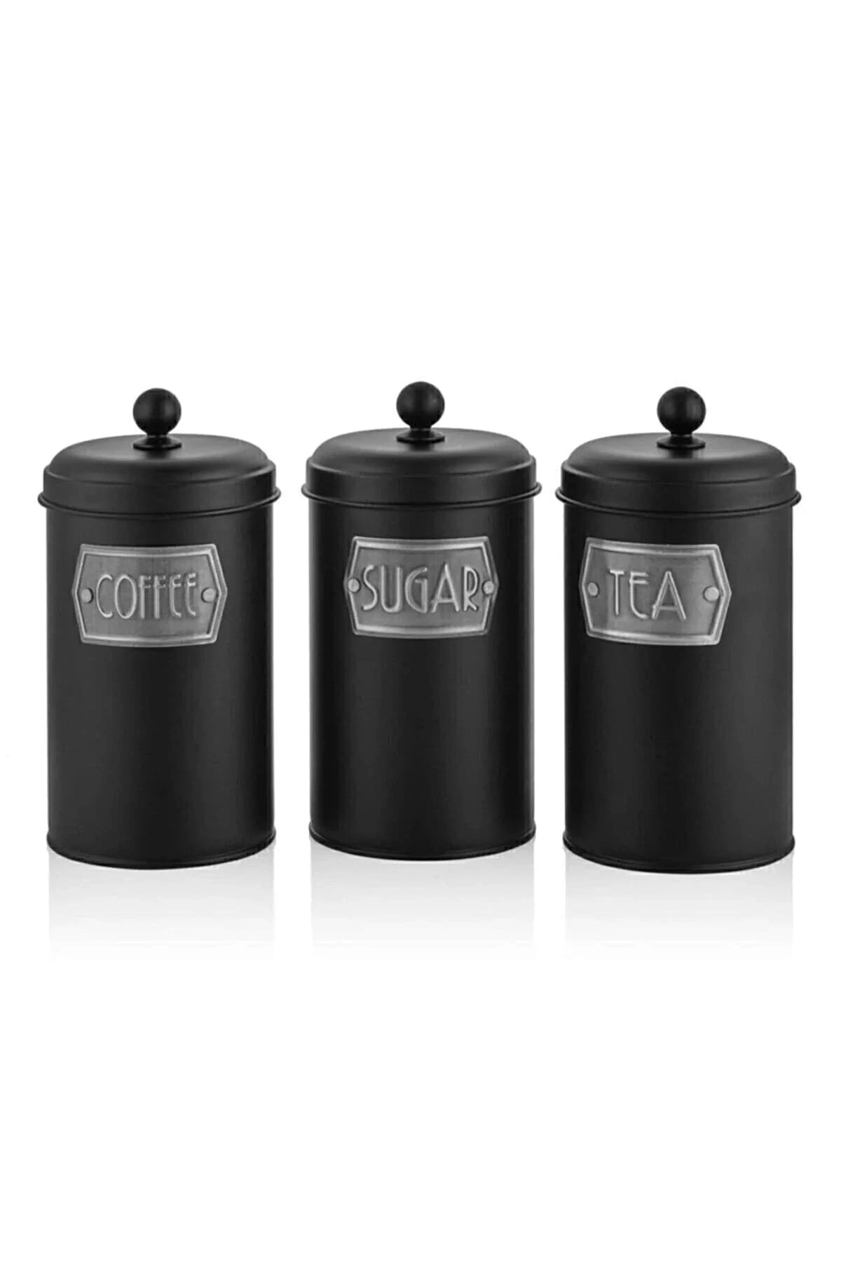 The Mia Galvanized 22x11cm 3-Piece Tea Sugar Coffee Jar Black