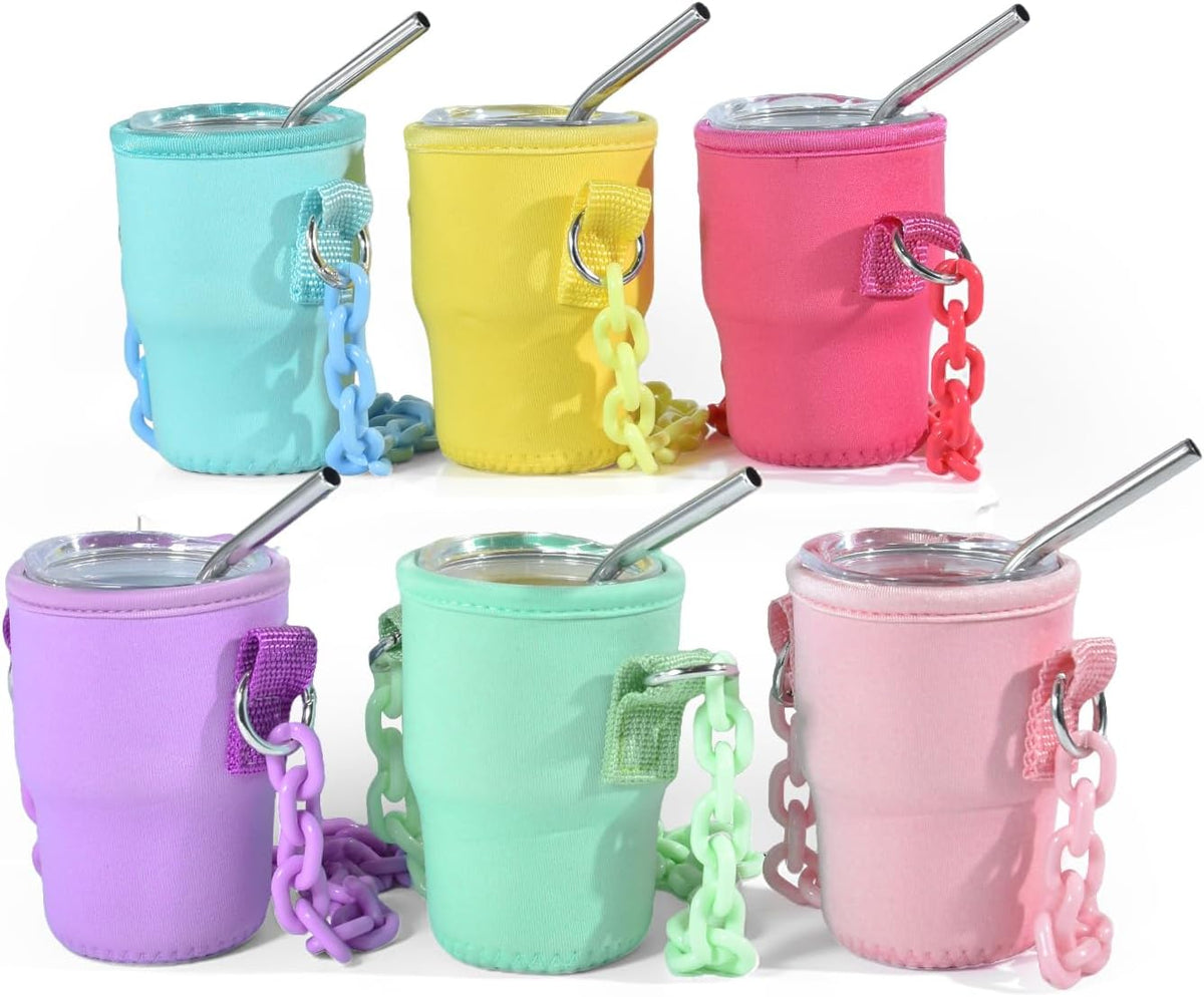AGH 3oz Sublimation Shot Glasses Wine Tumbler with Straw, 6Pack Double Stainless Steel Wine Glass,