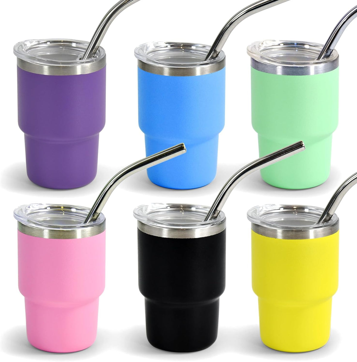 AGH 3oz Sublimation Shot Glasses Wine Tumbler with Straw, 6Pack Double Stainless Steel Wine Glass,