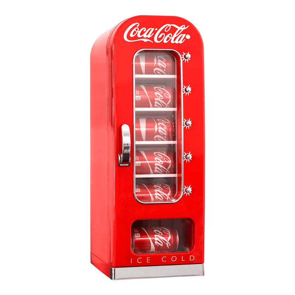 Koolatron Coca Cola Mini Fridge For Bedrooms 5L Retro Vending Machine Style Cool Box 10 Can Quiet Mini Fridges with Display Window For Coke Beverages Food Drinks Home 12v Portable Cooler Box, Redg machine
