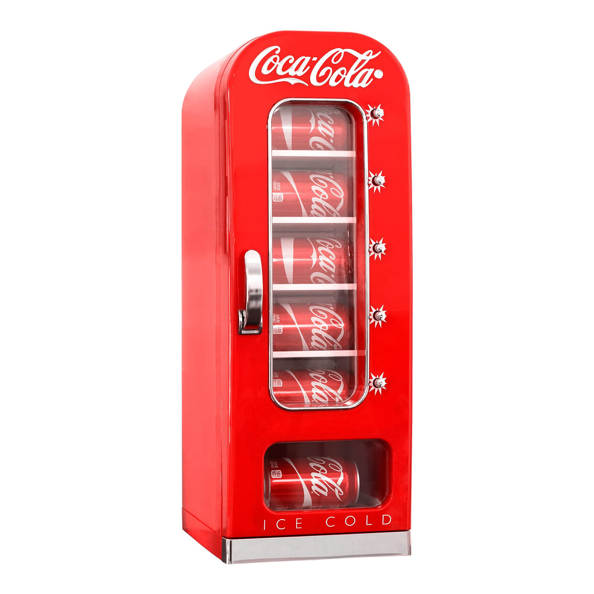Koolatron Coca Cola Mini Fridge For Bedrooms 5L Retro Vending Machine Style Cool Box 10 Can Quiet Mini Fridges with Display Window For Coke Beverages Food Drinks Home 12v Portable Cooler Box, Redg machine
