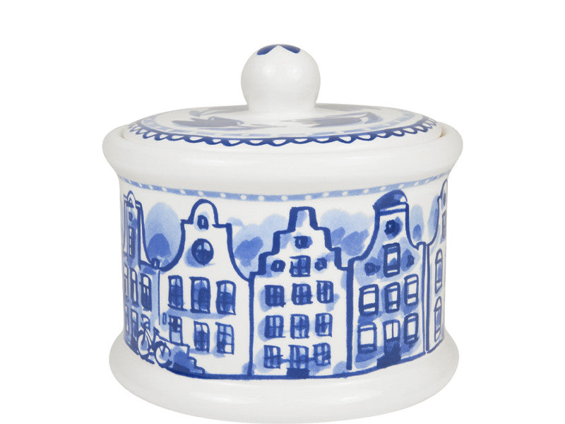 Storage jar, round, 12.5 cm, Delft Blond Canal Houses