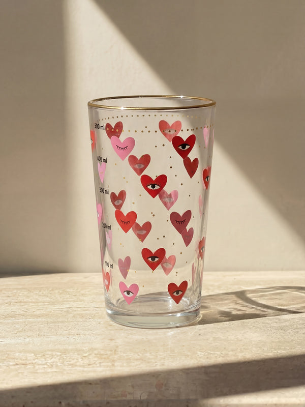 LCW HOME Heart Printed Glass Water Glass 570 Ml