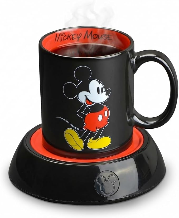 Disney Mickey Mouse Mug Warmer with Mug by Select Brands - Mickey Mouse Cup & Coffee Warmer Plate - Gifts for Disney Lovers - 12 Oz