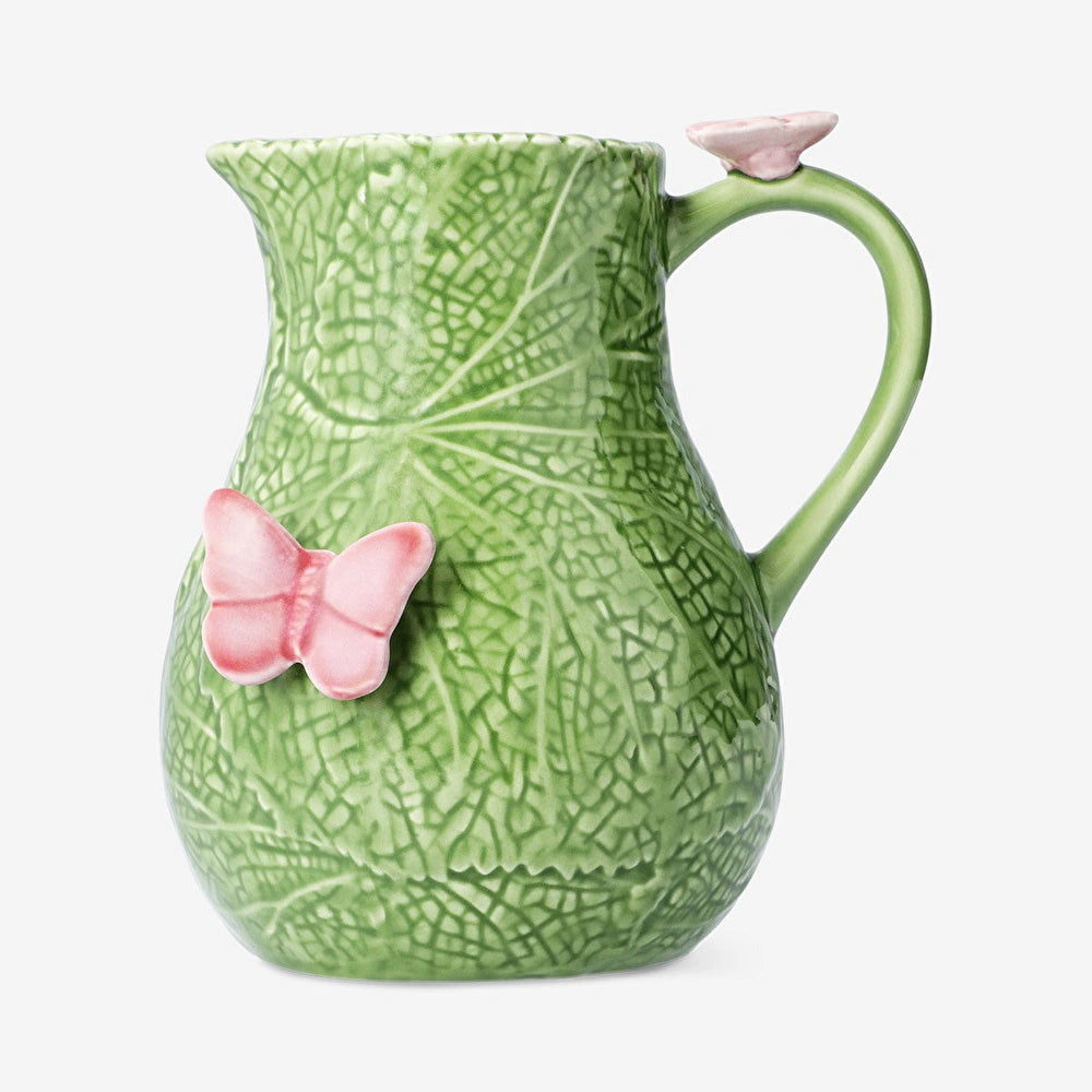 Flying Tiger Copenhagen 1.3L JUG WITH HANDLE CERAMIC GREEN AND EMBOSSED BUTTERFLY