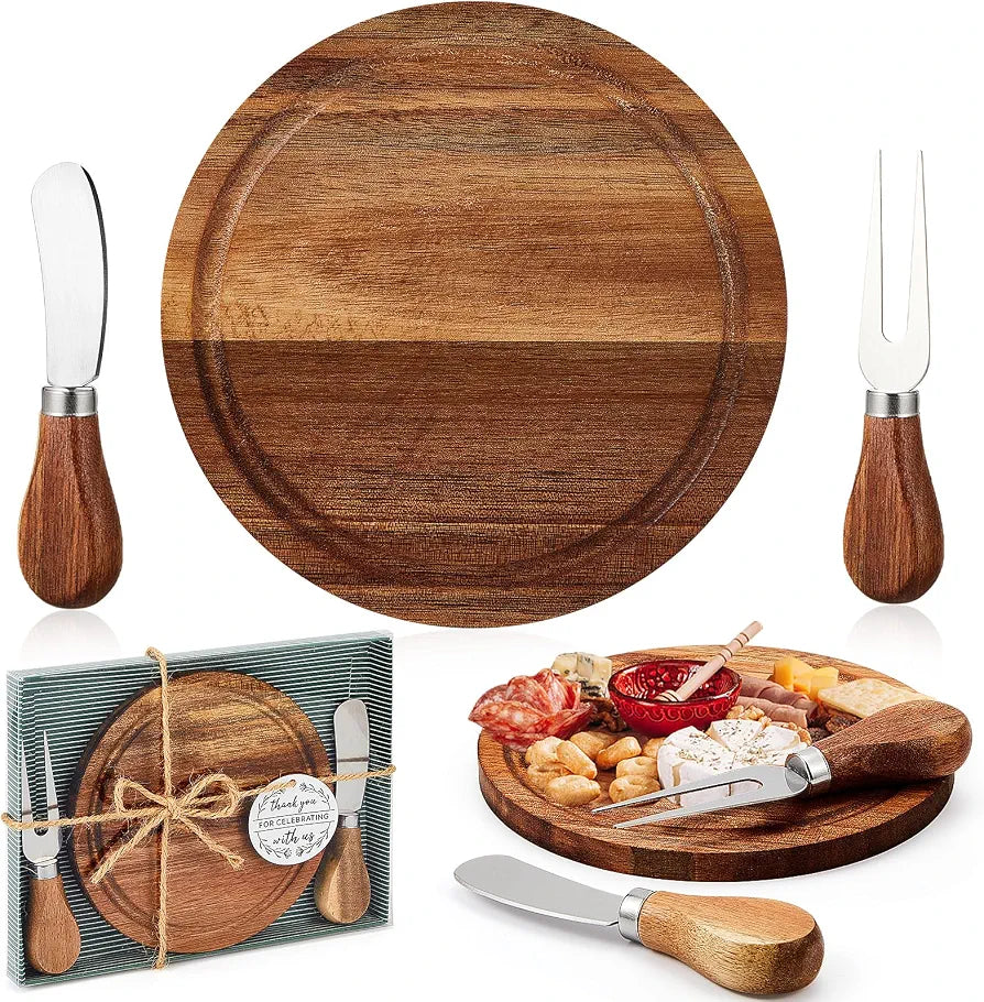 Maxcheck Mini Cheese Board Set with Knife Fork Baby Shower Gifts Acacia
Round Charcuterie Serving Tray, Includes Thank You Card with Gift Box, Bridal Shower Wedding Game Prizes for Guests