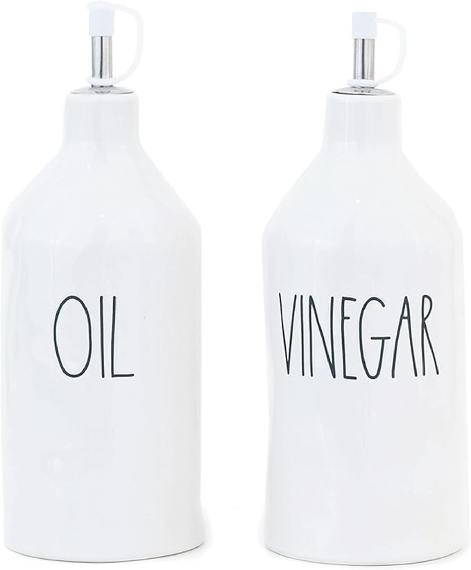 Rae Dunn Oil and Vinegar Cruets, Small Oil and Vinegar Dispenser Set, Oil Bottles for Kitchen