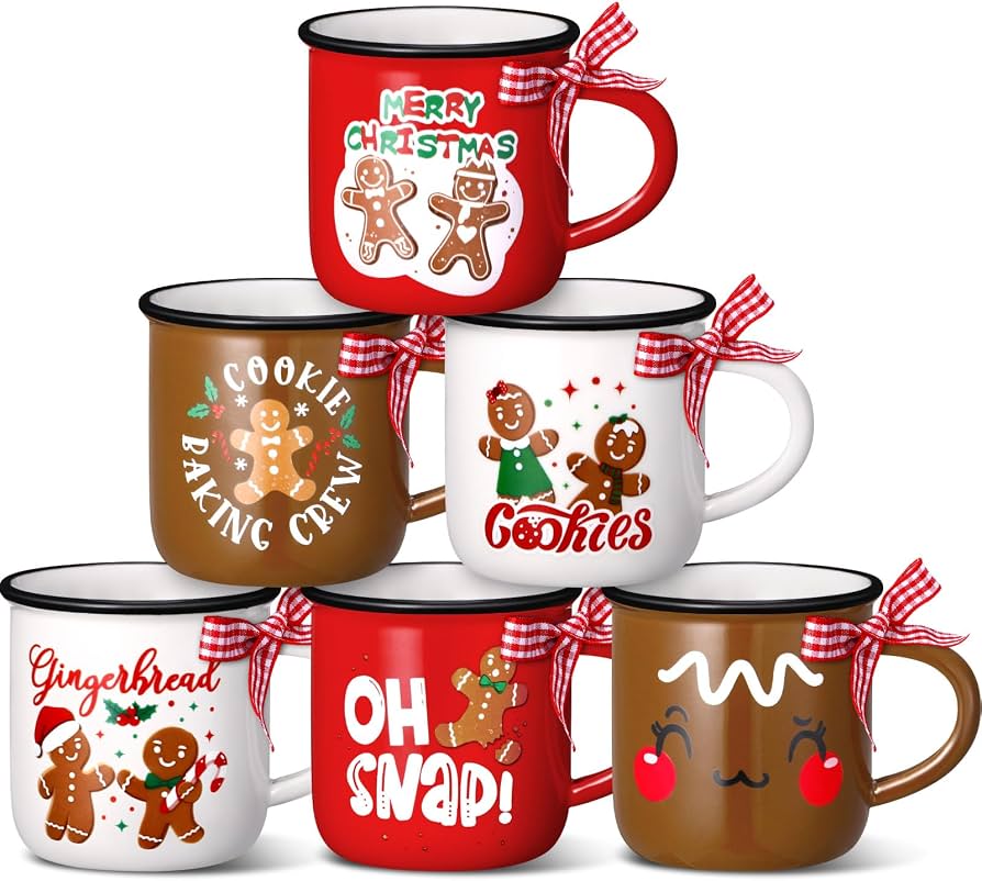 SiliFine 6 Pcs Gingerbread Man Mini Christmas Coffee Mugs with Ribbons 5 oz
Mini Holiday Ceramic Cup, Xmas Tiered Tray Decor, Gingerbread Christmas Decor for Winter Kitchen Bar Home, Housewarming Gifts