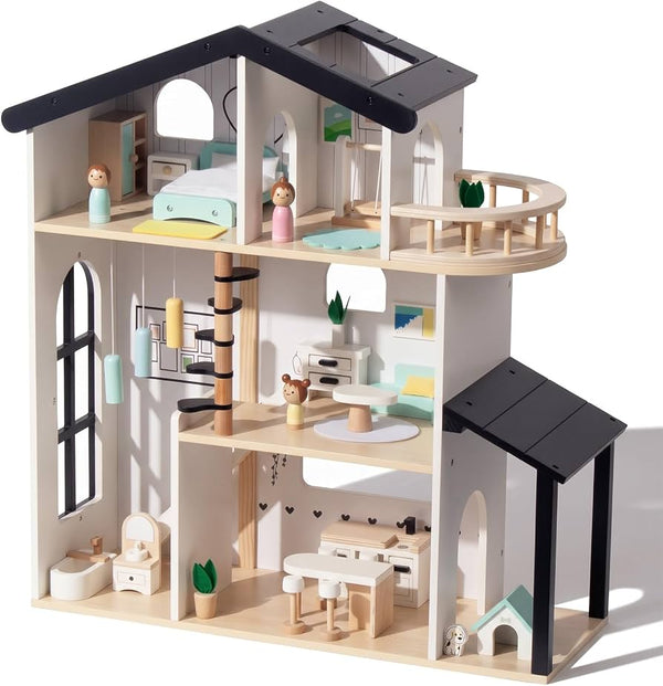 WOODENFUN Wooden Dollhouse for Girls, Doll House with 5 Rooms Play Toys
DIY Pretend Play Dream Doll House with 31Pcs Furniture Accessories, Creative Birthday Gift for Girl Ages 3+