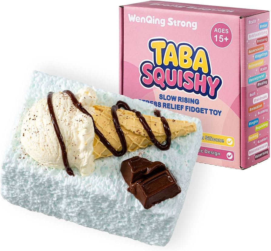 Ice Cream Cake Taba Squishy Toy, Slow Rising Stress Relief Squeeze Toy Kawaii Realistic Food Simulation Fidget Premium Silicone Handmade Gift for Adults 15+ By WenQing Strong