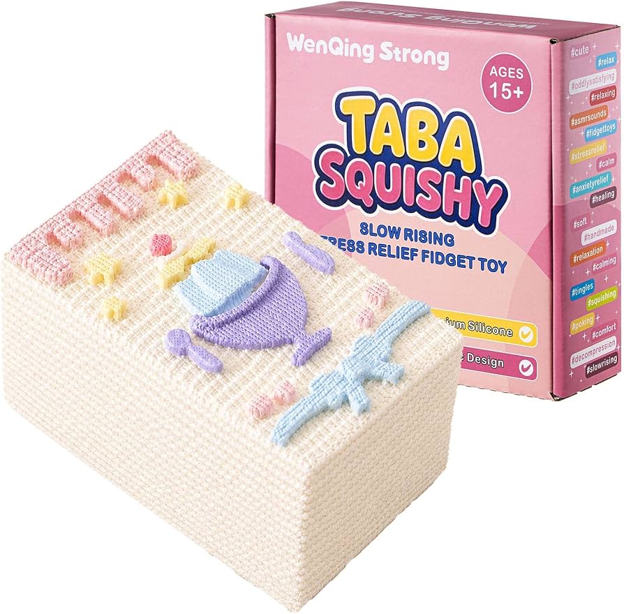 Cake Slice Taba Squishy Toy, Slow Rising Stress Relief Squeeze Toy Kawaii Pastel Colors Fidget Premium Silicone Handmade Gift for Adults 15+ By WenQing Strong