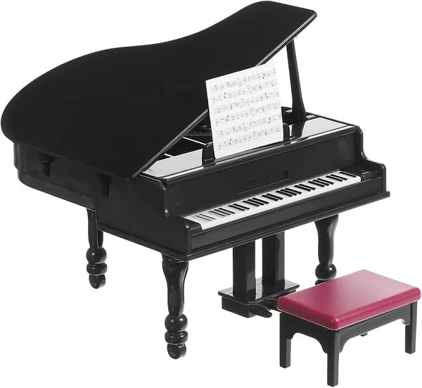 1/12 Miniature Grand Piano for Dollhouse Furniture, Mini Piano Model with Stool and Music Sheet, Realistic Musical Instrument for Miniature House Decor