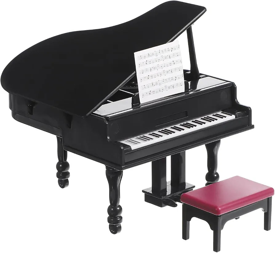 1/12 Miniature Grand Piano for Dollhouse Furniture, Mini Piano Model with Stool and Music Sheet, Realistic Musical Instrument for Miniature House Decor