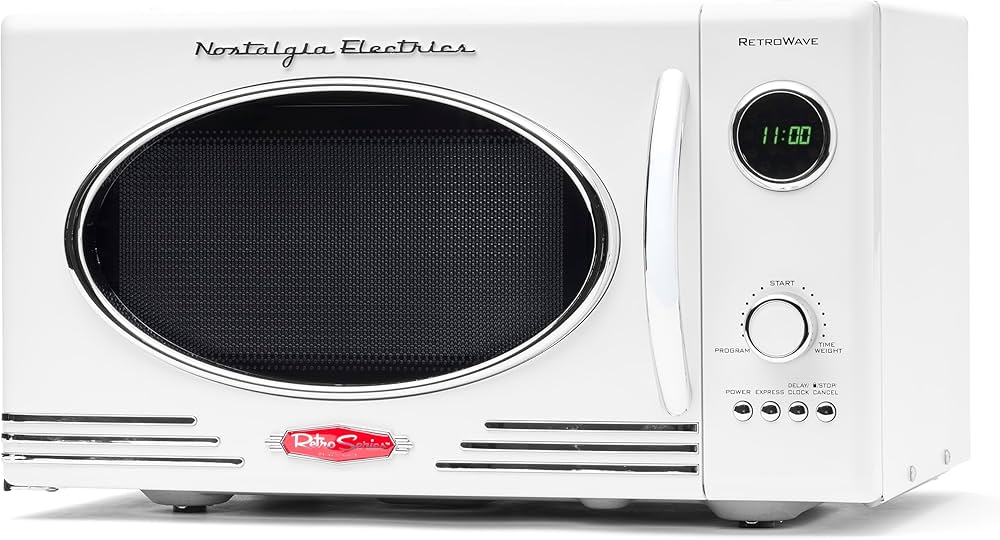 Nostalgia NRMO9WH Microwave Oven, 0.9 Cu. Ft. 800-Watts with LED Digital Display, Child Lock, Easy Clean Interior