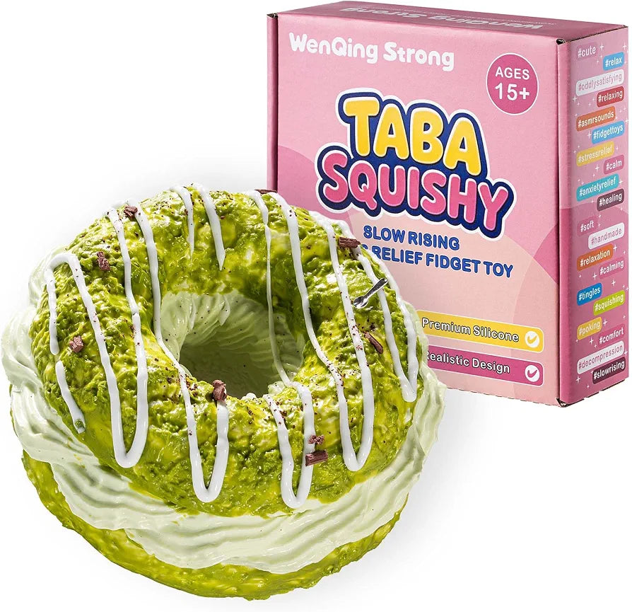 Matcha Donut Taba Squishy Toy, Slow Slow Rising Stress Relief Ball Squeeze Toy Kawaii Realistic Food Shape Green Fidget Premium Silicone Handmade Gift for Adults 15+ By WenQing Strong