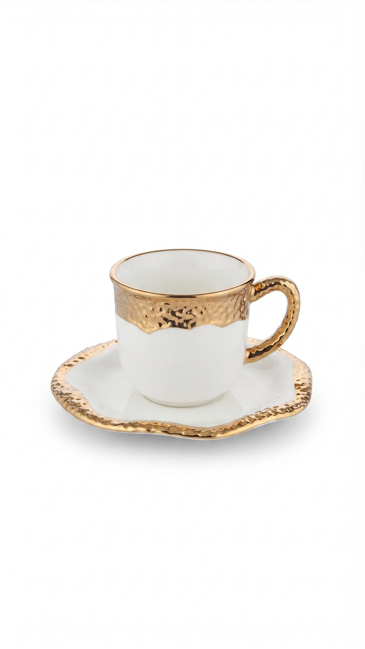 Coffee Cup With Plate White x Gold Set Of 2