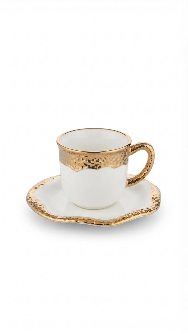 Coffee Cup With Plate White x Gold Set Of 2