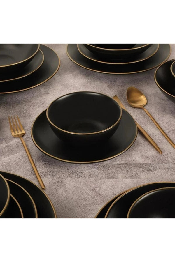 Keramika Alfa Kera 24 Piece Matte Black 956 Gold Gilded Dinner Set