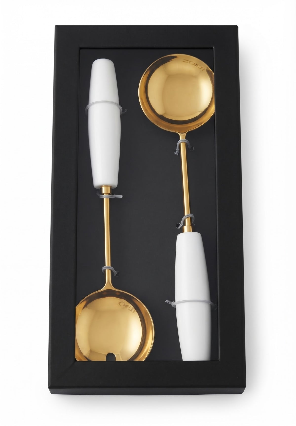 Elegant Gold-Tone & White Handle Salad Server Set (2-Piece)