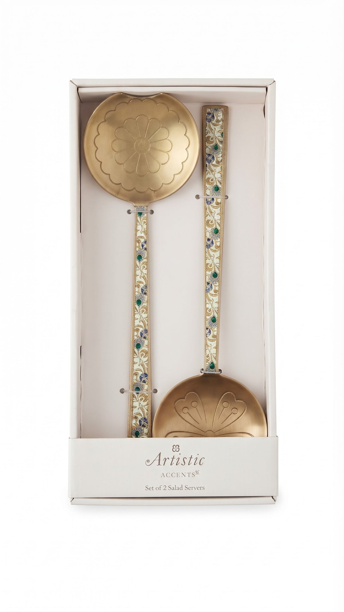 Artistic Accents Handcrafted Salad Servers Set of 2 – Elegant Gold & Enamel Serving Utensils