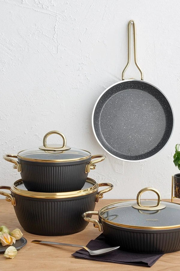 Emsan Granite Line 7 Piece Cookware Set Black-Gold