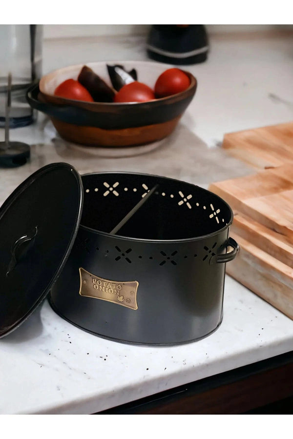 metalshop Large Size Luxury Metal Potato and Onion Bucket with Compartments