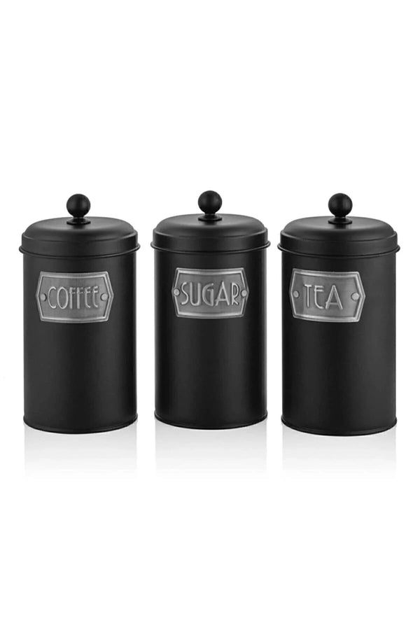 The Mia Galvanized 22x11cm 3-Piece Tea Sugar Coffee Jar Black