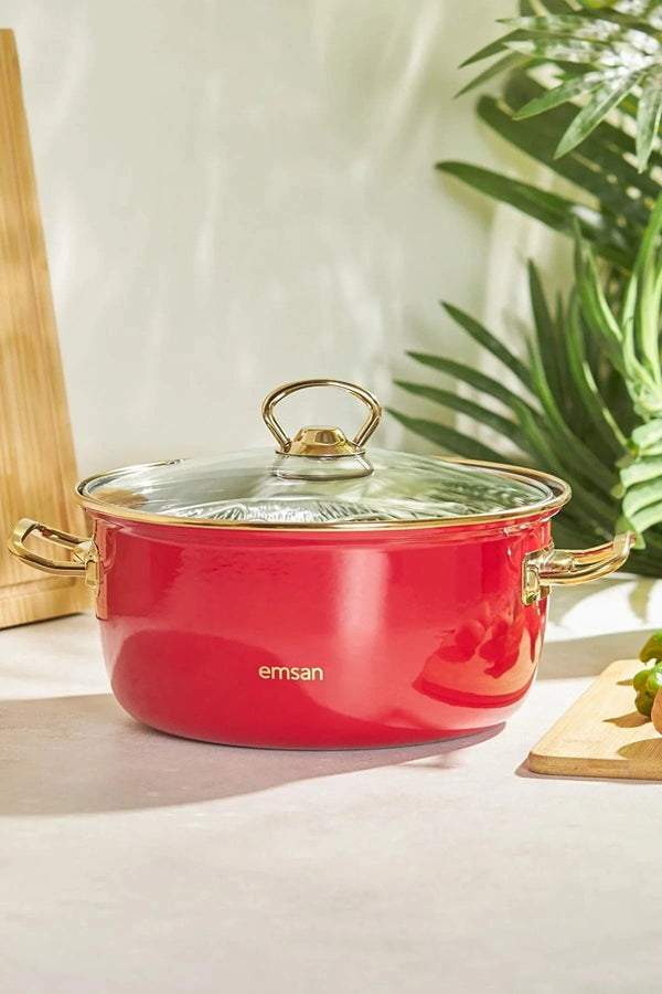 Emsan Nostalgia Enamel Red Frying Pan