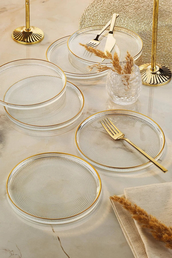 Fecra Loren 6 Piece Cake Plate Set with Gold Mesh 16 Cm