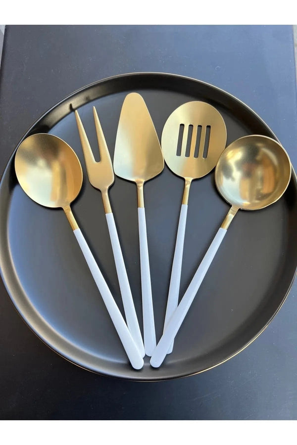 Iron Dowry Dmr Life 5 Piece Titanium Matte Gold White Sauce Serving Set (small Size)