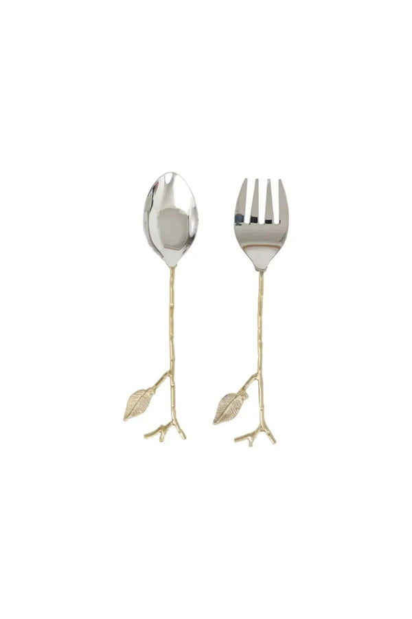 Karaca Home Leaf Gold Serving Spoon and Fork Set