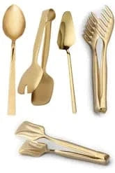 LaGabya 5 Pcs Luxury Gold Service Tongs Pasta Spatula Set