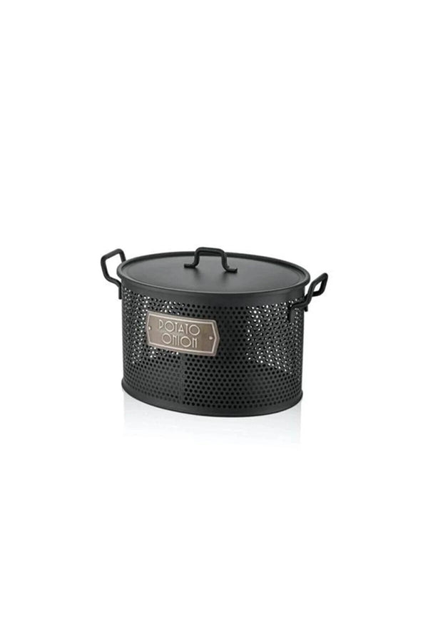 The Mia Galvanized 24x46cm 2 Compartment Potato-onion Bucket Black