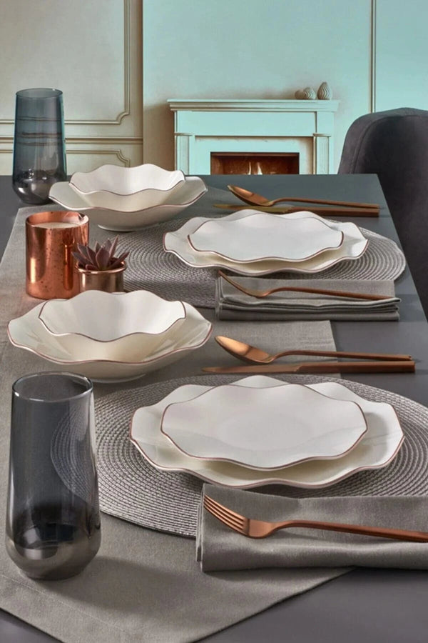 Güral Porcelain Güral Nesrin 24 Piece Bone Dinner Set for 6 People Cooper Copper