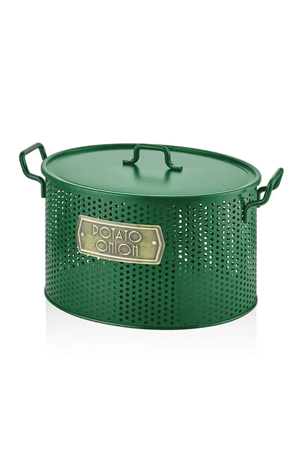 The Mia Galvanized 24x46cm 2 Compartment Potato-onion Bucket dark green