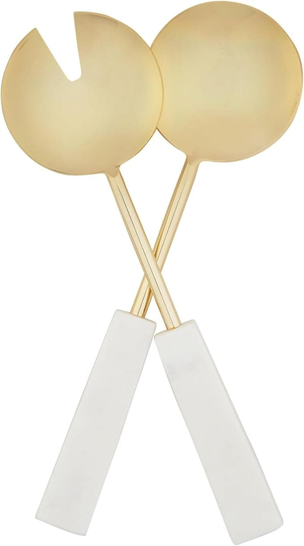 Mud Pie Gold Salad Servers Set, 11", WHITE