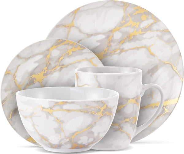 Safdie & Co Gold Marble 16-Piece Dinnerware Sets