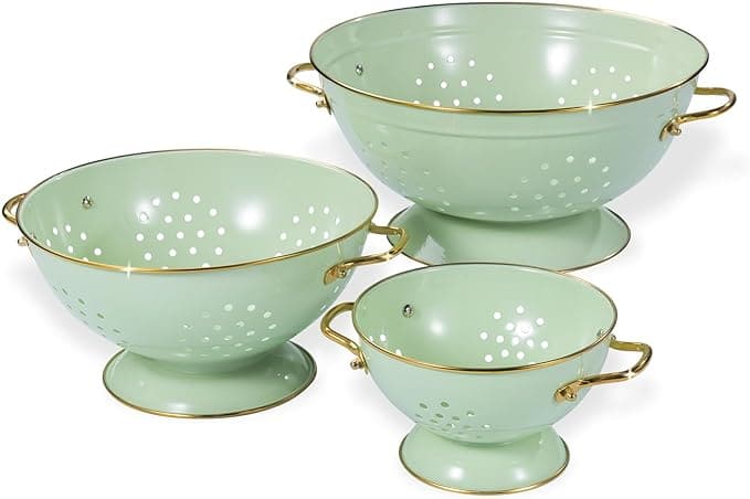 Metal Colander Set of 3, Strainer Basket with Handles perfect for Spaghetti, Pasta, Berry, Vegetable, Fruit, Solid Base Powder Coated Kitchen Essential Strainer Set, 1 & 3.5 & 5 Qt