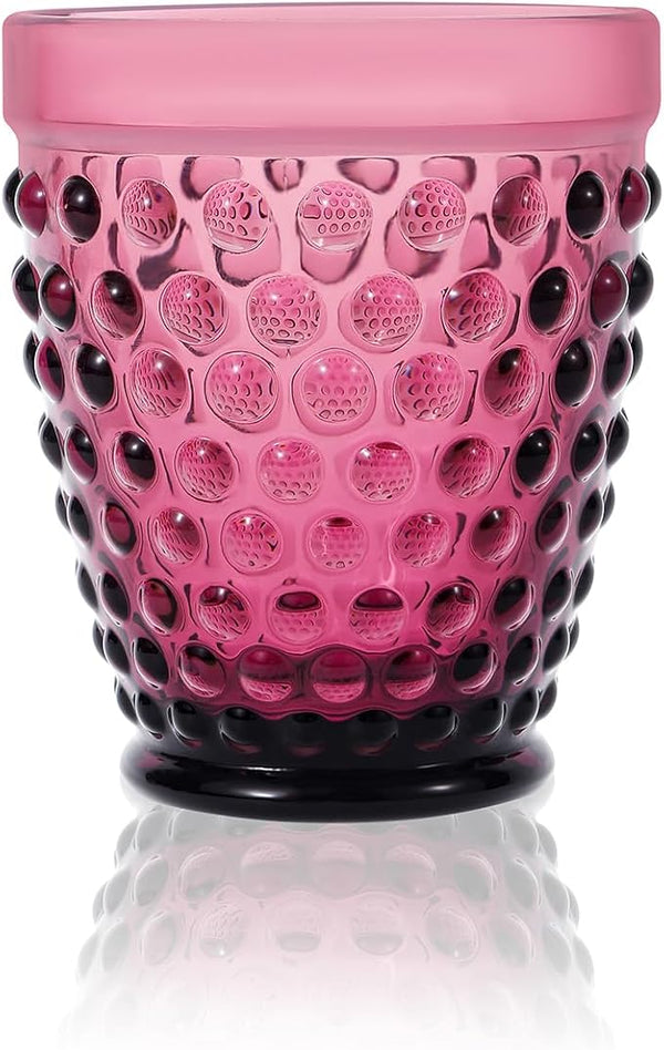 G Highball Hobnail Drinking Glasses Set of 6, 10.3 oz Vintage Glassware, Hobnail Tumbler Glasses Set for Cocktail, Soda, Beverages Whiskey,Juice,Cocktail, Milk, Dishwasher Safe, Good Gift Ideal-Purple