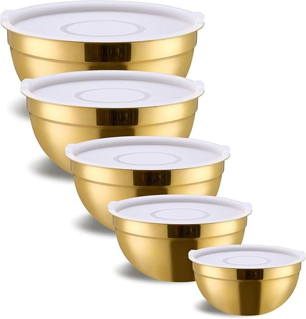 Gold Mixing Bowls With Airtight Lids,Stainless Steel Bowl,Salad Bowls 5 Piece Colorful Nesting Bowl