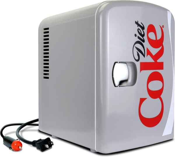 Koolatron Coca Cola Diet Coke Mini Fridge For Bedrooms 4L Small 6 Can Portable Cooler Warmer Refrigerator 12V For Skincare Office Food Drinks Kids Home Car & Travel Classic Grey