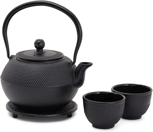 Juvale Cast Iron Teapot, Japanese Tetsubin Kettle Set with 2 Cups, Tea Infuser (1200 ml, Black)