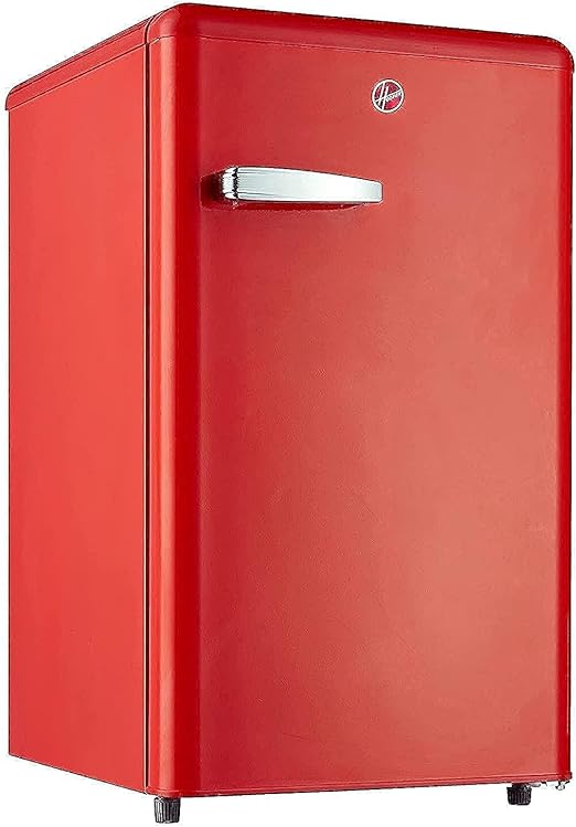 Hoover 123L Retro Style Single Door Refrigerator, Compact Free Standing Fridge with Freezer, Tempered Glass Shelves, Adjustable Thermostat, Eco-Friendly, 1 Year Warranty, Red- HSD-K123R