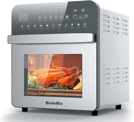 Biolomix 15L 1700W Dual Heating Air Fryer Oven Toaster Rotisserie And Dehydrator 11 In 1 Countertop Stainless Steel Oven, silver, MAT528T"