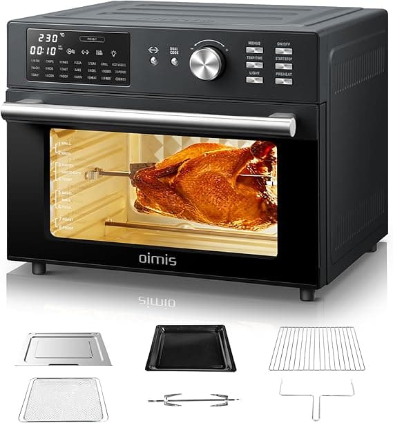 OIMIS Air Fryer Oven, 30L Air Toaster Oven Air Fryer Rotisserie Oven Combo 21 IN 1 1800W Countertop Oven Dual Cook Patented Dual Air Duct System 6 Accessories With Extra Menus