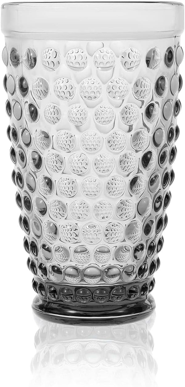 G 6 Set Grey Drinking Glassee,13.3oz Hobnail Highball Glassware, Embossed Vintage Tumbler Glasses Set For Beer, Juice, Whiskey, Cocktail, Milk，Dishwasher Safe,Gift Box packaging