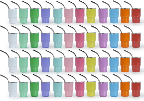 AGH 3oz Sublimation Shot Glasses Wine Tumbler with Straw, 48 Pcs Double Stainless Steel Wine Glass, Mini Insulated Coffee Mug Mugs For Bars, whiskey,Ice Cream, Tea,12 Colored