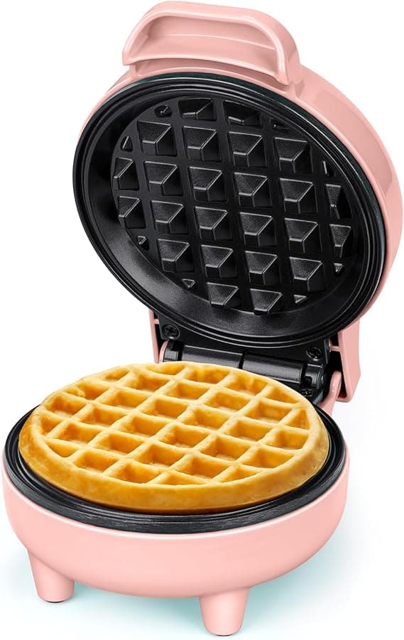 SNAILAR Mini Waffle Maker Belgian Waffle Maker Small Classic Waffle Maker for Children's Birthdays, Family Parties, Easter or Christmas, Cute and Compact Design, 550 Watt, Pink