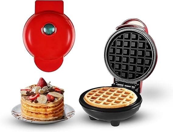 Jinou 4" Mini Waffle Maker - Made With Premium Quality Plastic & Non-Stick Coating - Small Pancake Maker For Brownies, Cookies, Quesadillas, Calzones, Hash Browns, Grilled Cheeses, and Other Foods